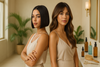 Modelo en República Dominicana con corte recto glass hair y capas largas, belleza premium 2025 para clima tropical